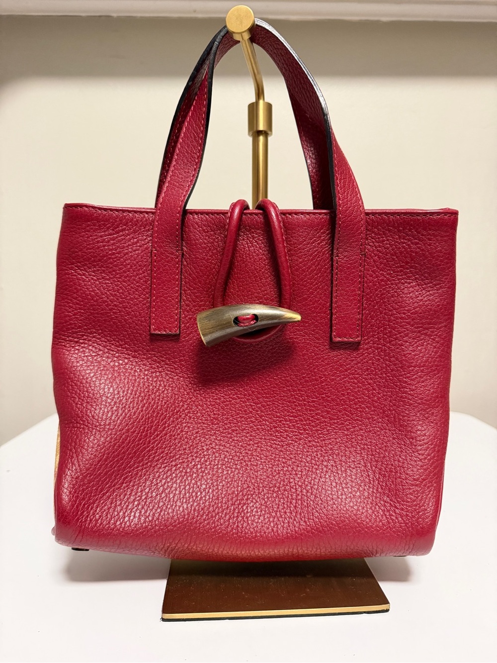 Vintage Red Burberry Shark tooth Tote Bag